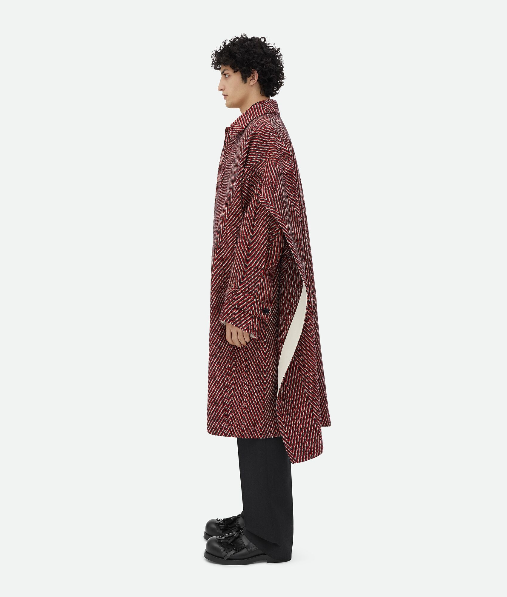 Irregular Wool Chevron Cape Coat - 2