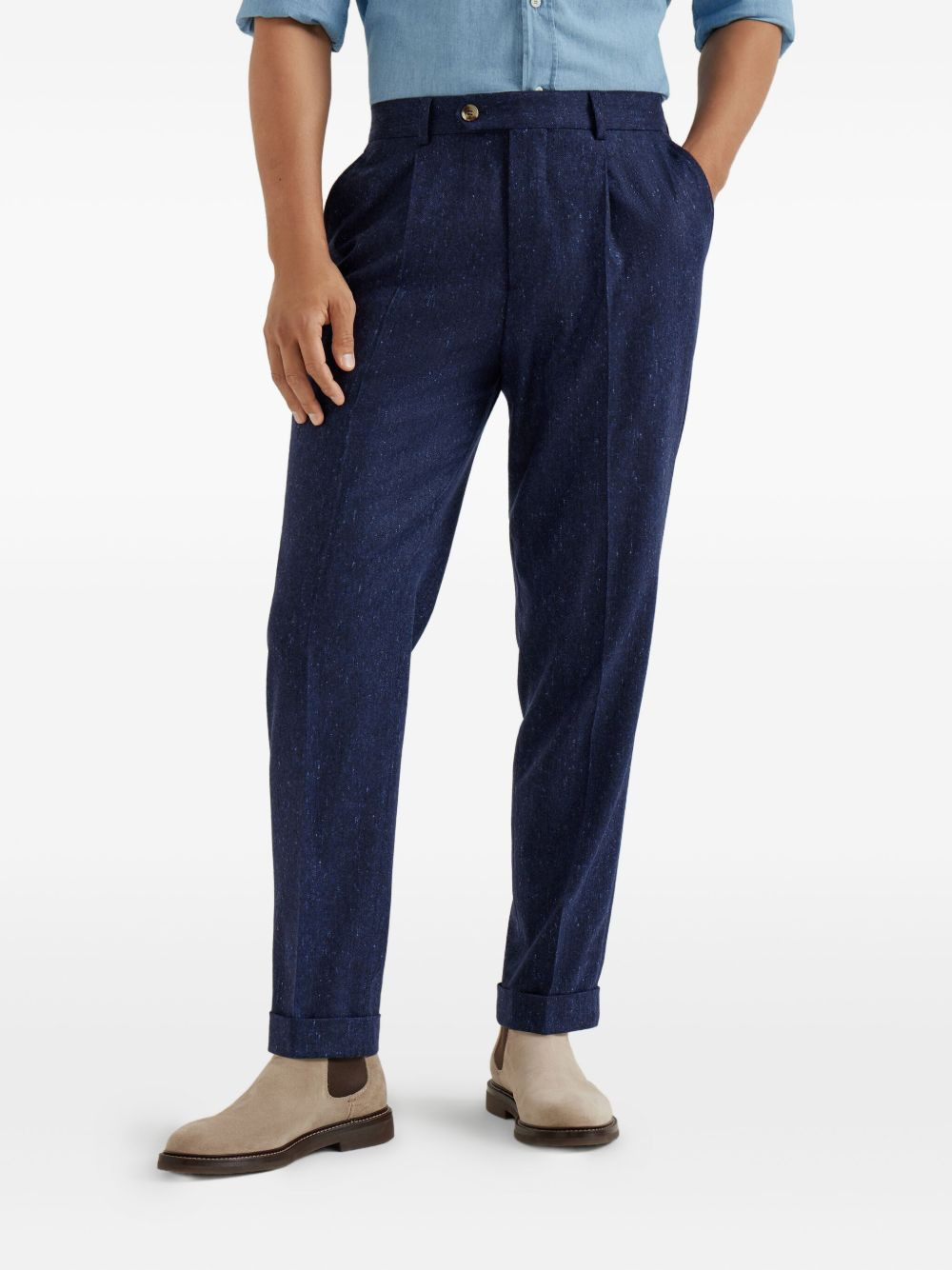 pleated-front speckled-pattern trousers - 2