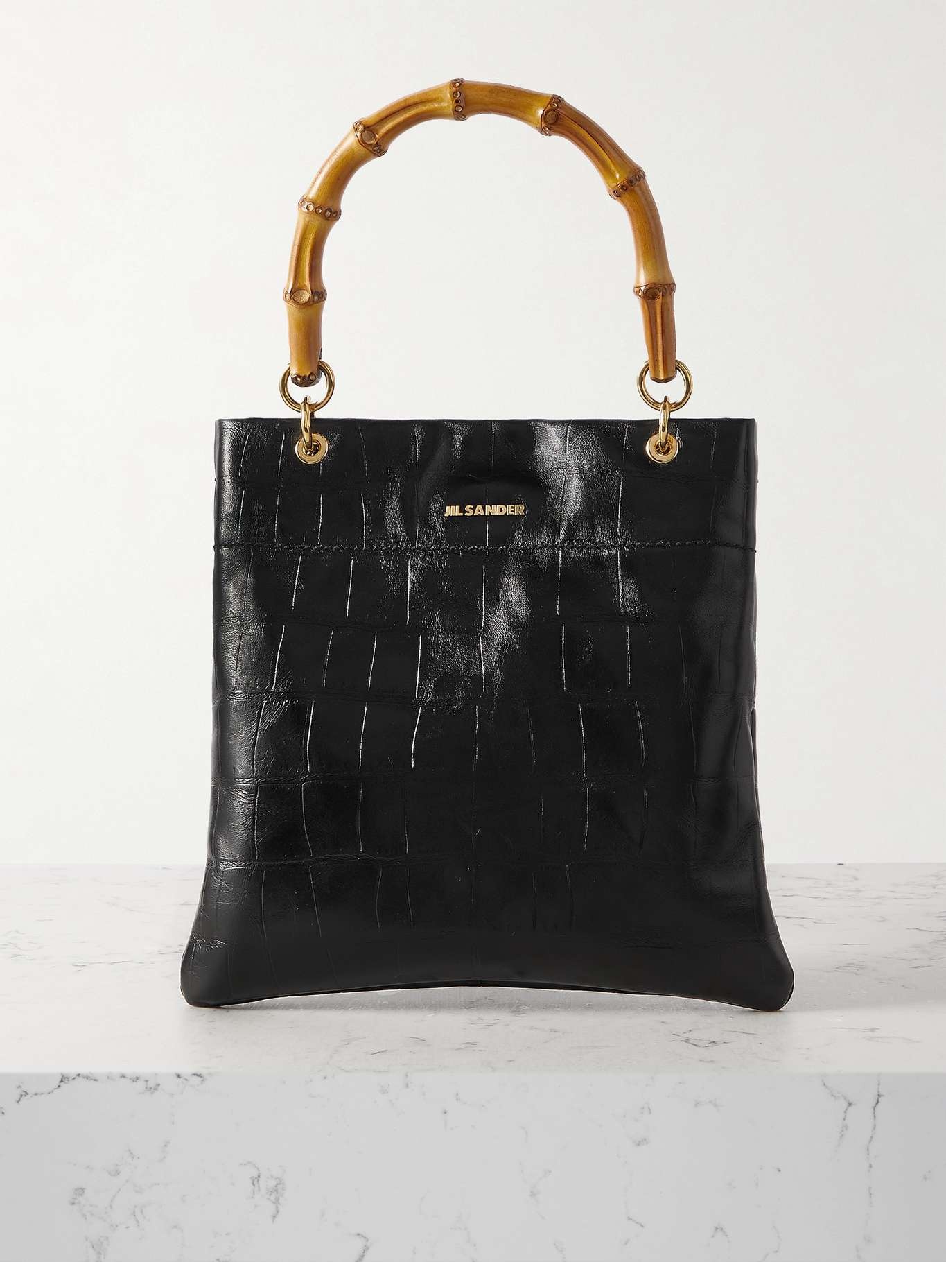 Bamboo-trimmed snake-effect leather tote - 1