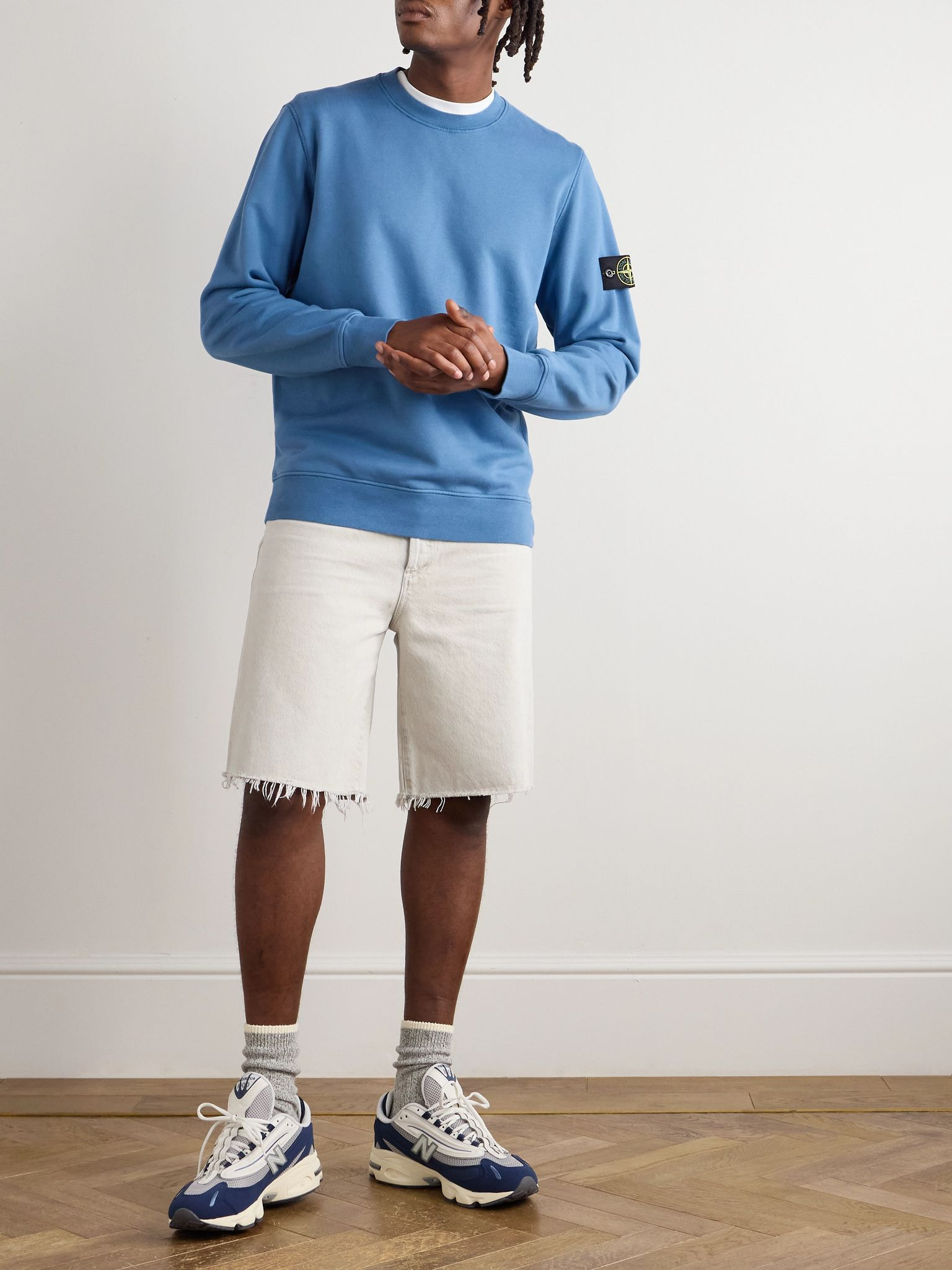 Logo-Appliquèd Garment-Dyed Organic Cotton-Jersey Sweatshirt Blue - 2