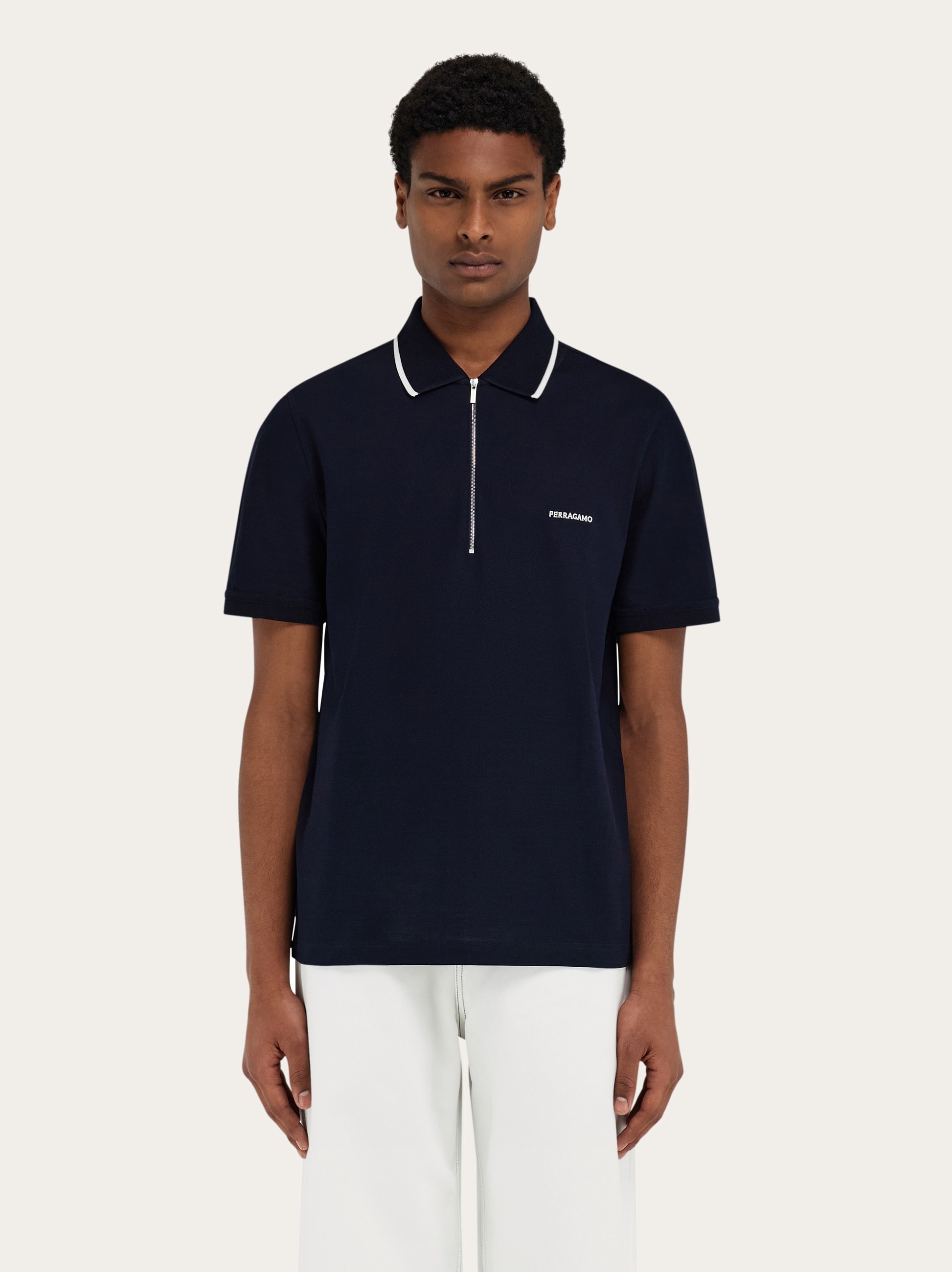 Cotton polo shirt with zip closure - 2
