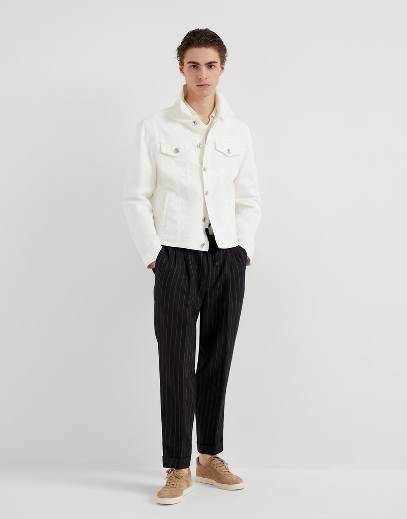 Linen chalk stripe leisure fit trousers with drawstring and double pleats 4