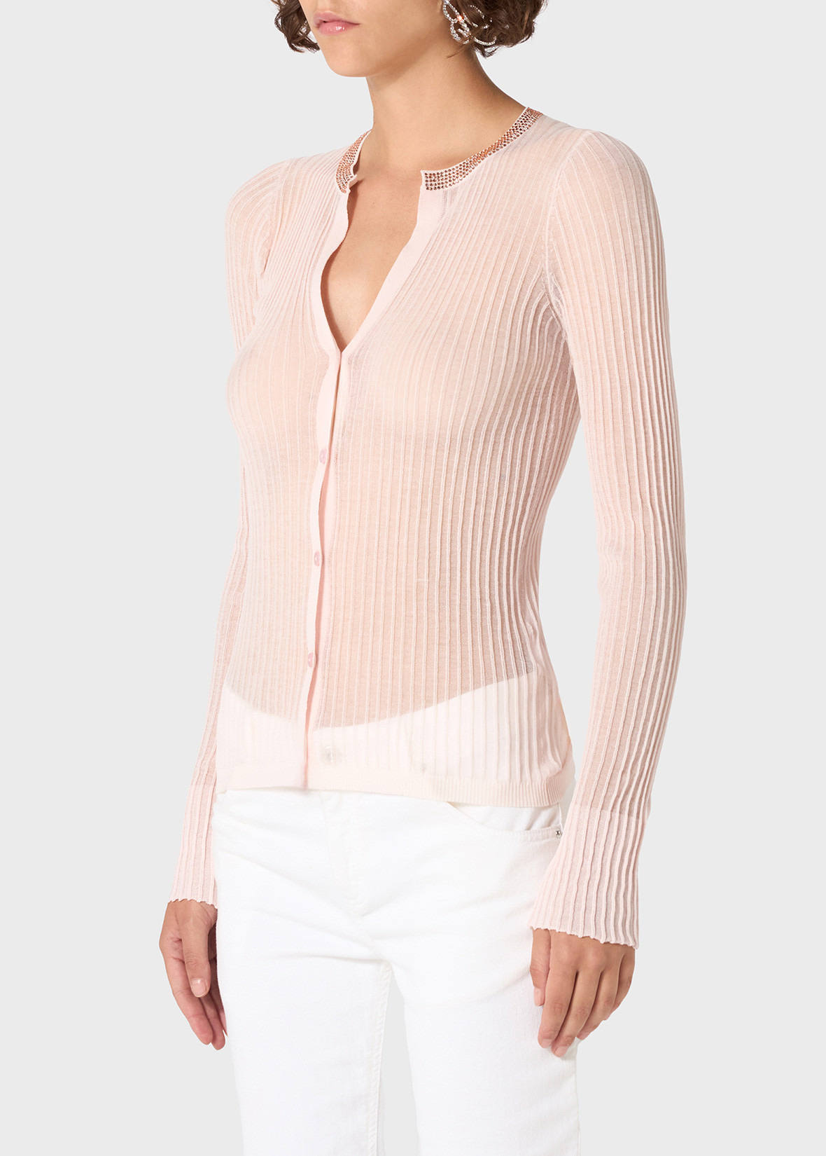 RIBBED SWEATER WITH RHINESTONE APPLIQUE - 5