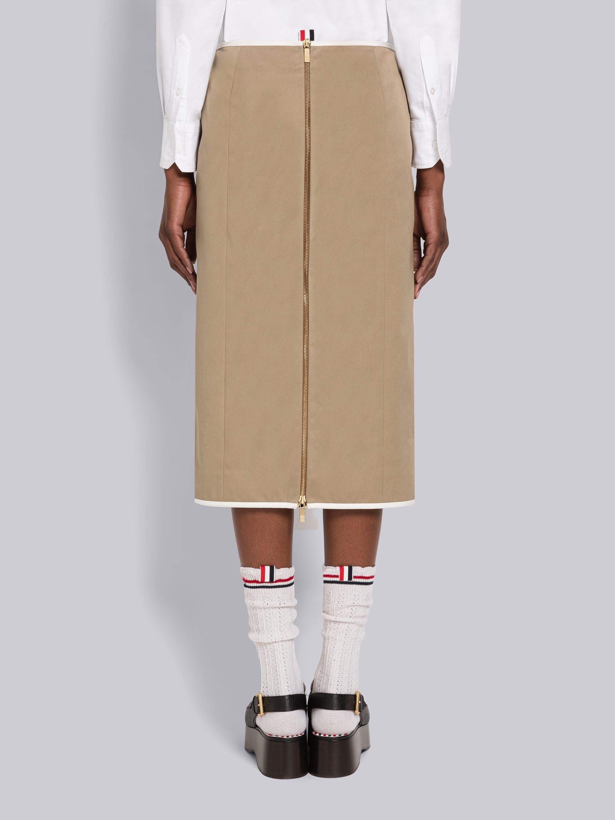 Cotton Twill Low Rise Straight Zip Skirt - 3