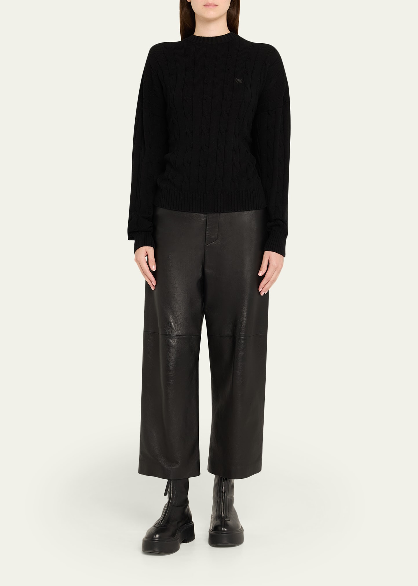 Cable-Knit Crewneck Sweater - 2
