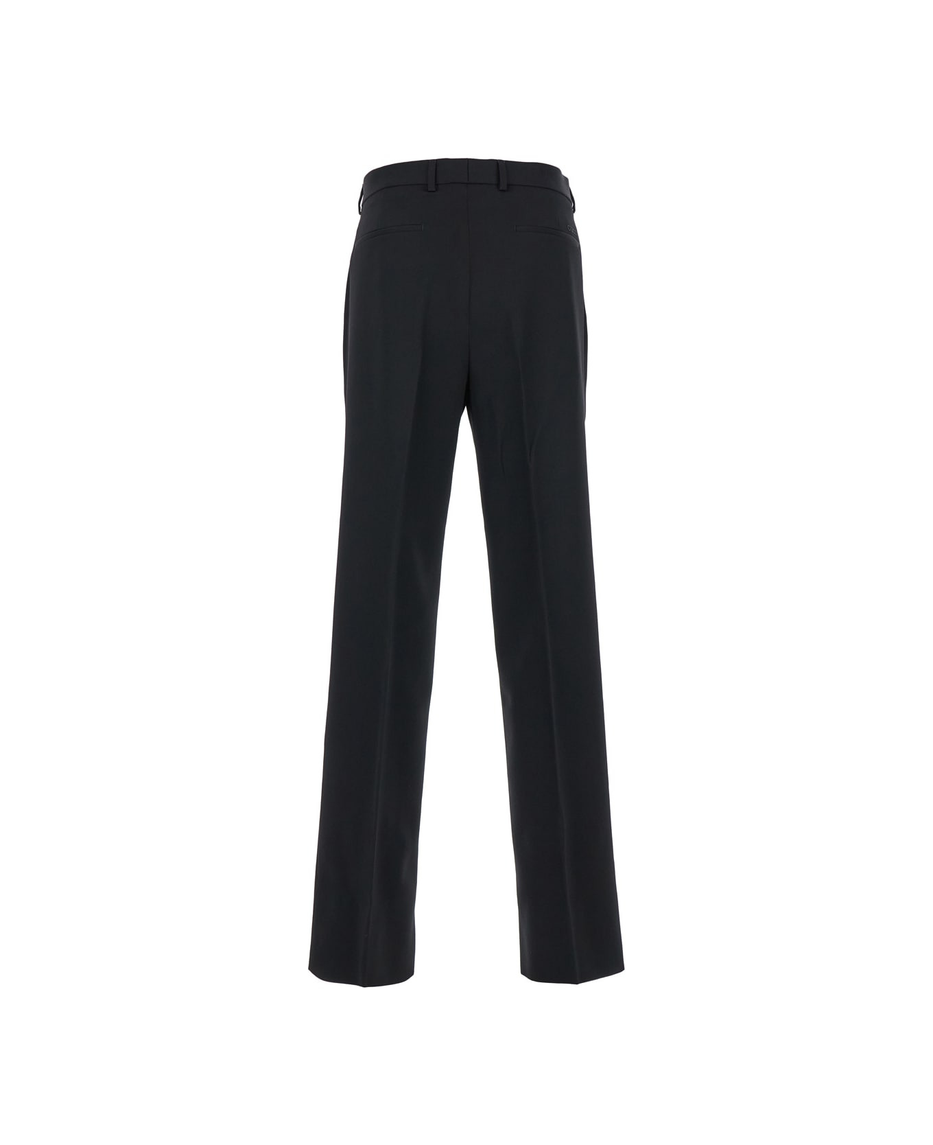 Black Straight Pants With Tonal Logo Lettering In Wool Man - 2