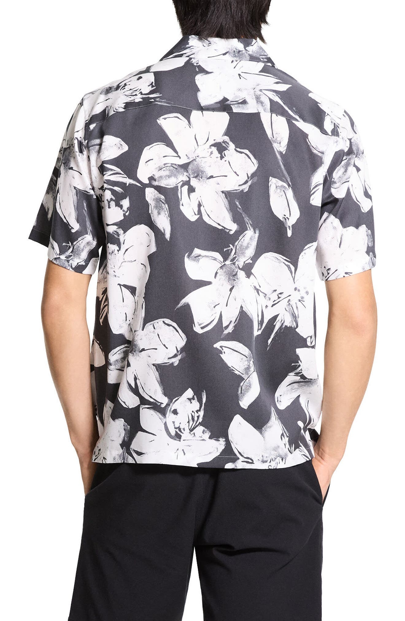 Theory Noll Brushed Floral Camp Shirt in Carbon/Ivory at Nordstrom - 2