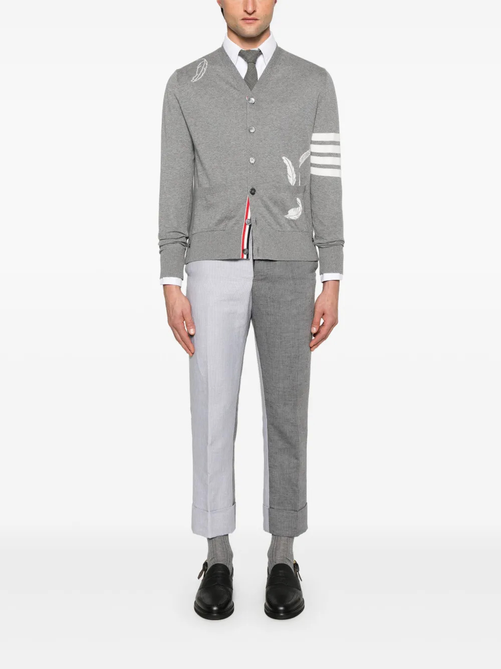 THOM BROWNE - Men Intarsia 4 Bar Stripe High V Neck Cardigan - 1