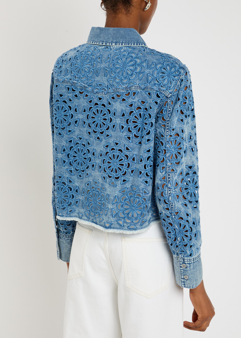 Alice + Olivia Finley Cutwork Denim Shirt - 3