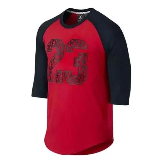 Men's Nike Numeric Printing Colorblock Round Neck Pullover Short Sleeve Red T-Shirt 718762-687 - 1