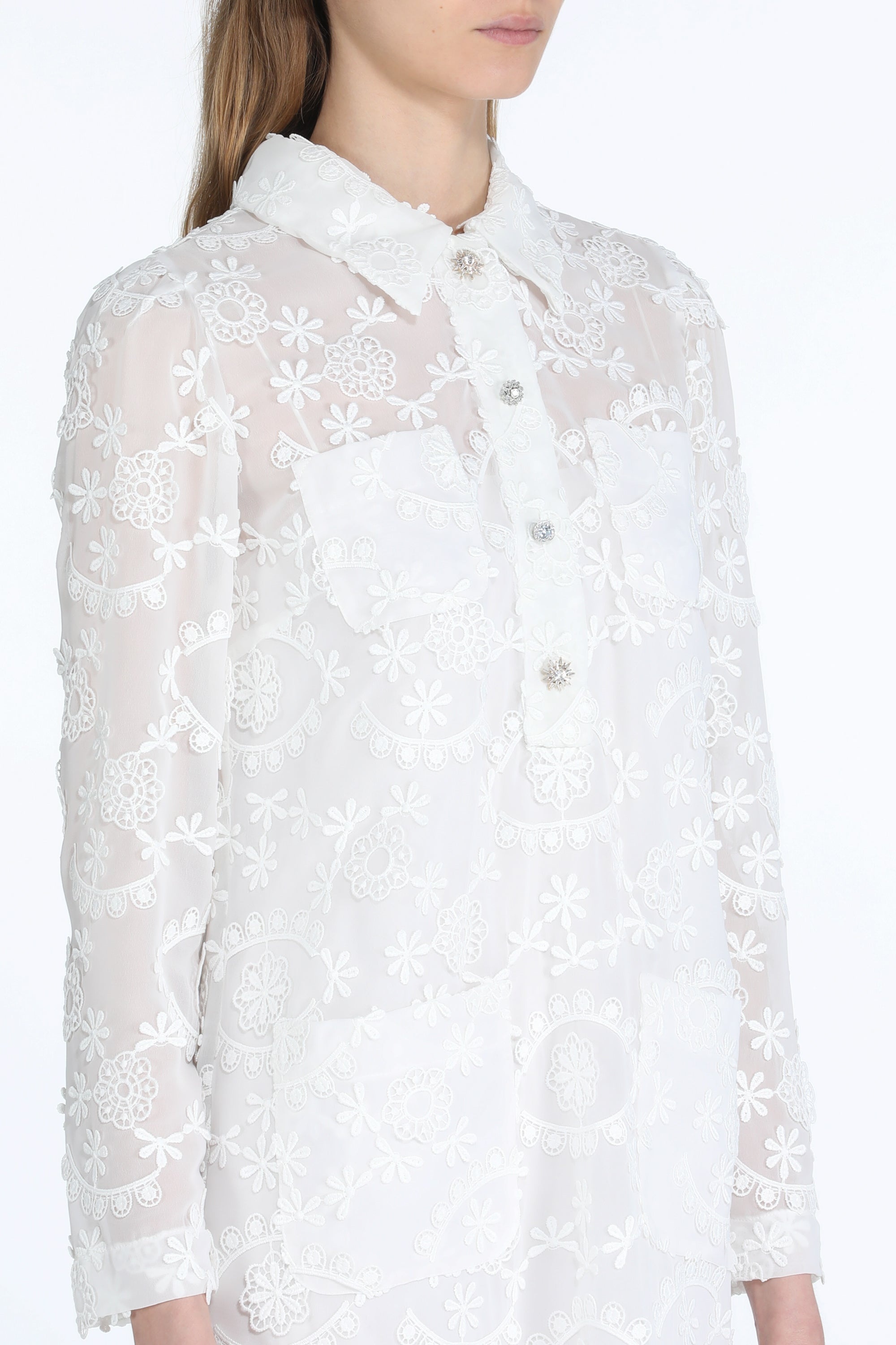 SEMI-SHEER LACE SHIRT DRESS - 4