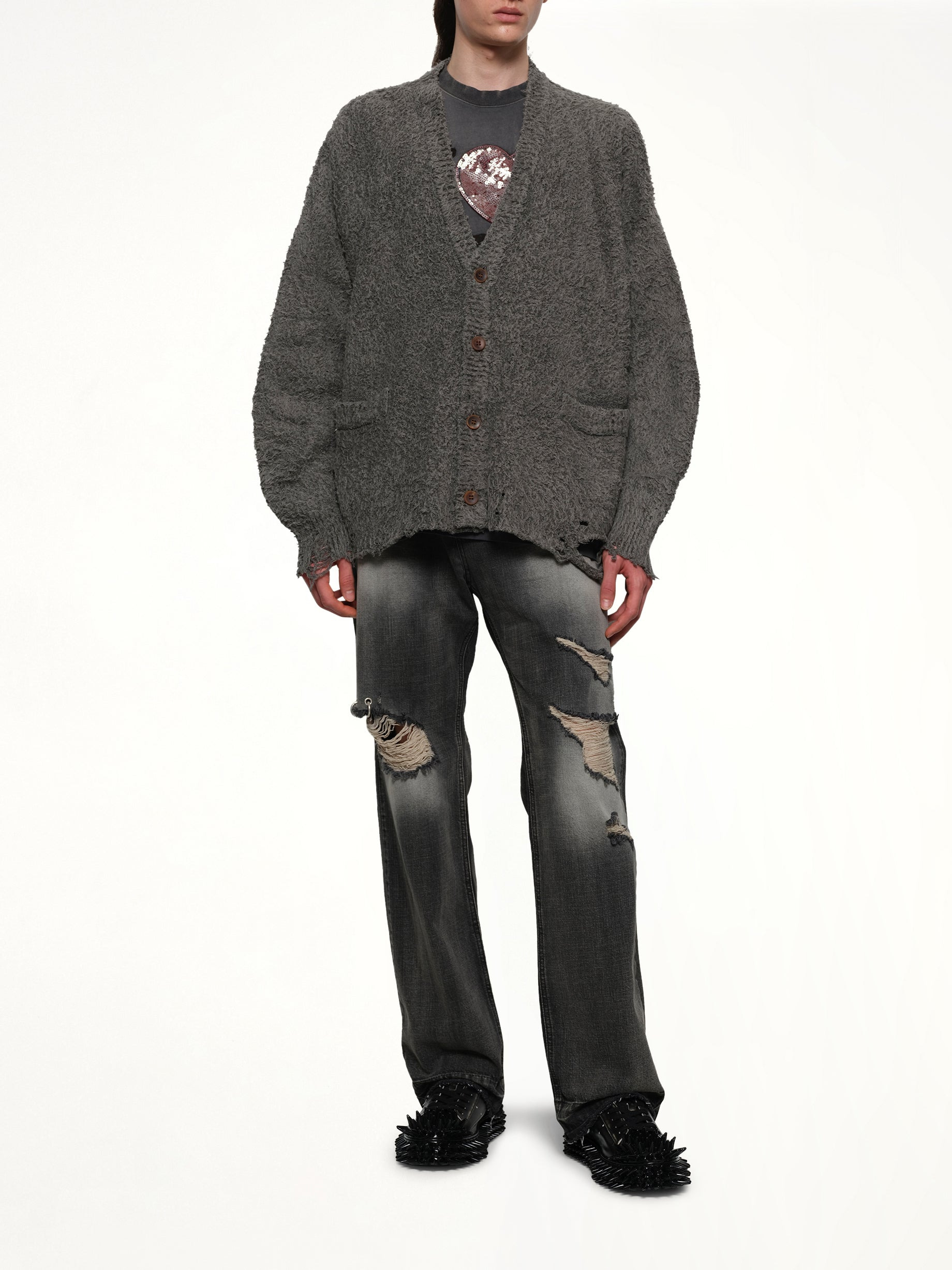 Backbone Knit Cardigan in Grey - 4