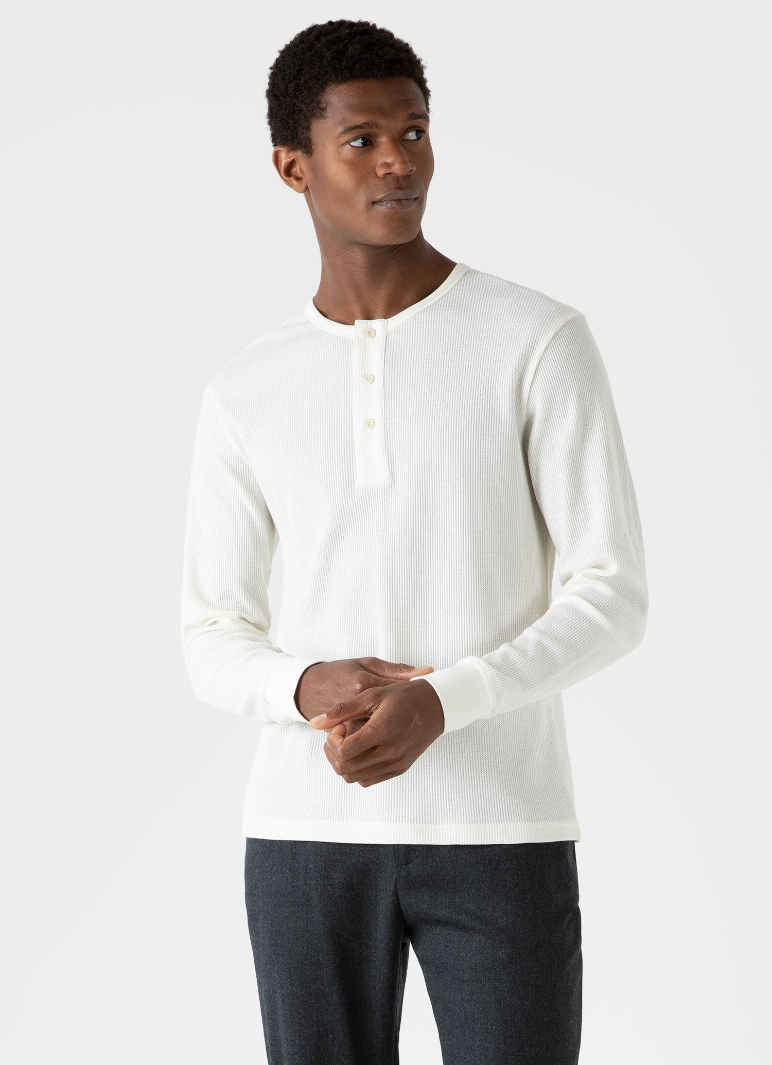 Long Sleeve Waffle Henley - 2