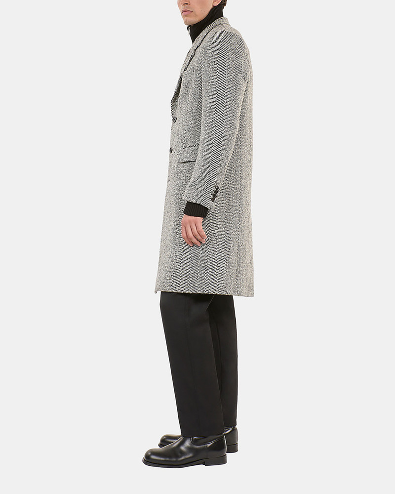 LONG BLACK AND WHITE HERRINGBONE COAT 5