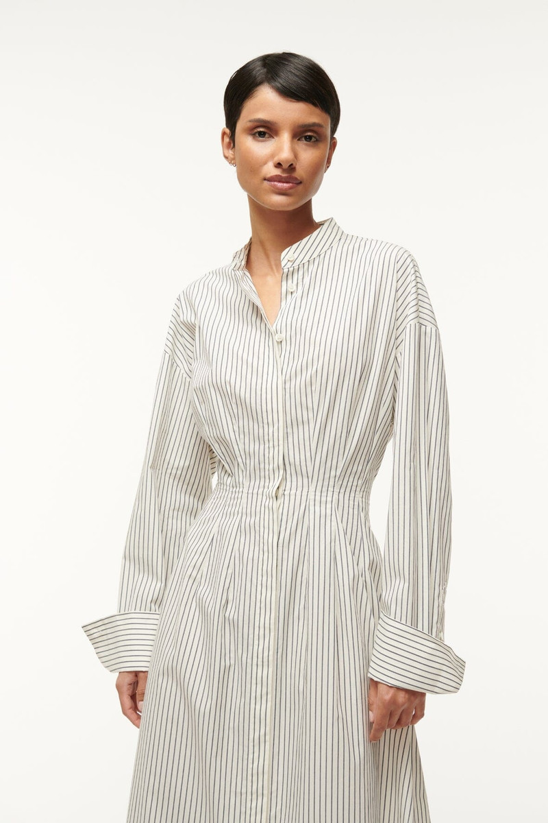 STAUD STAUD MIDI LORENZA DRESS IVORY MICRO STRIPE outlook