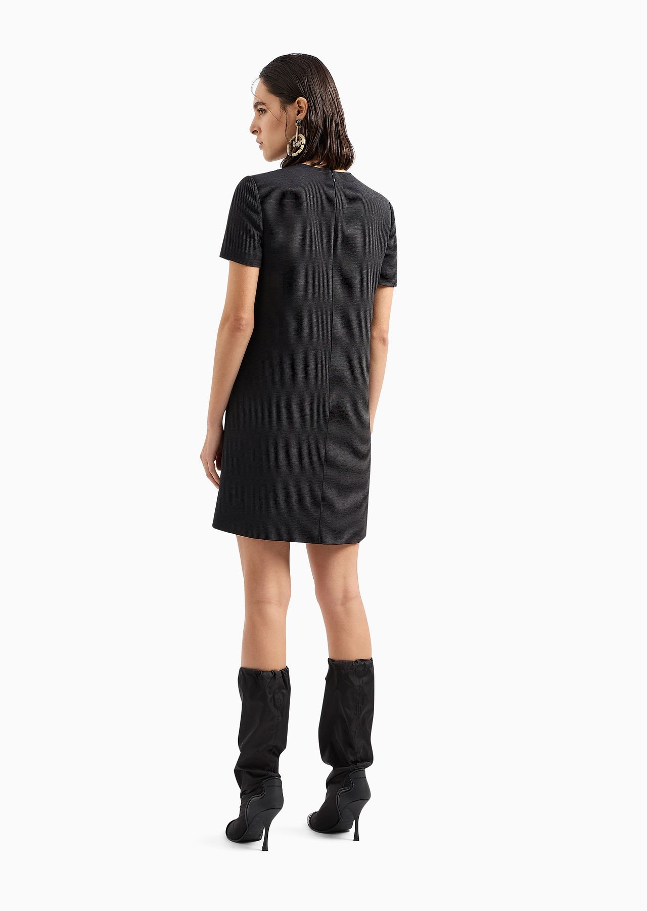 Short-sleeved tunic dress in technical faille - 3