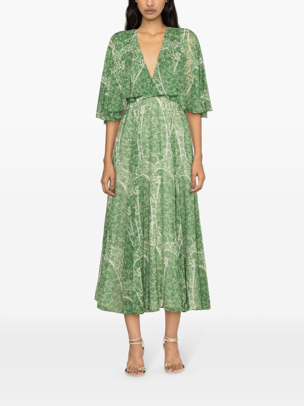 botanical-print silk midi dress - 2