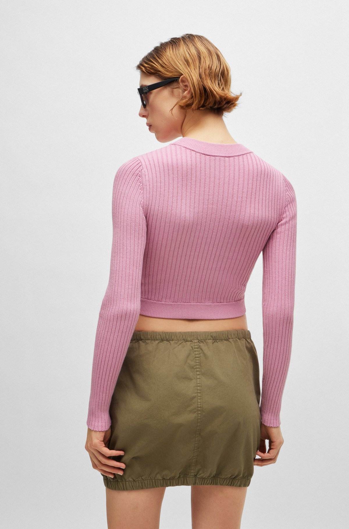 CROPPED SWEATER WITH BLUE LOGO LABEL - 4
