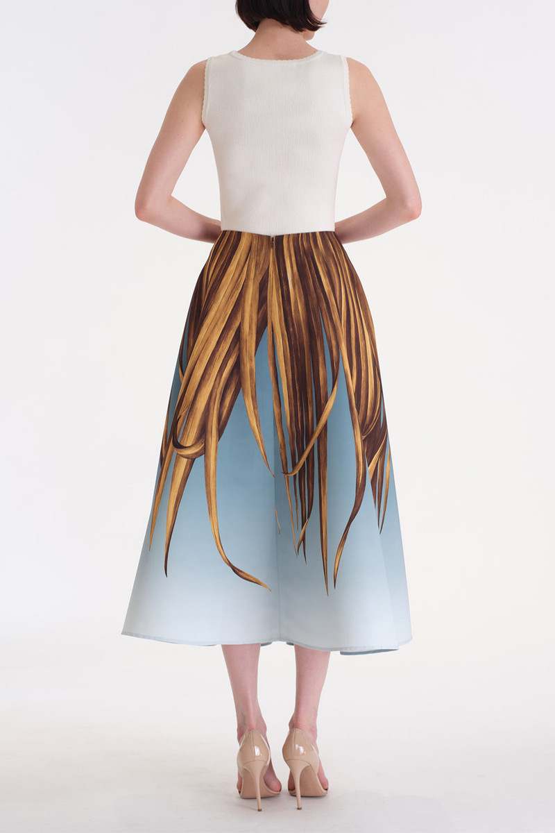 Oscar de la Renta Palm Print Ombre Circle Skirt outlook