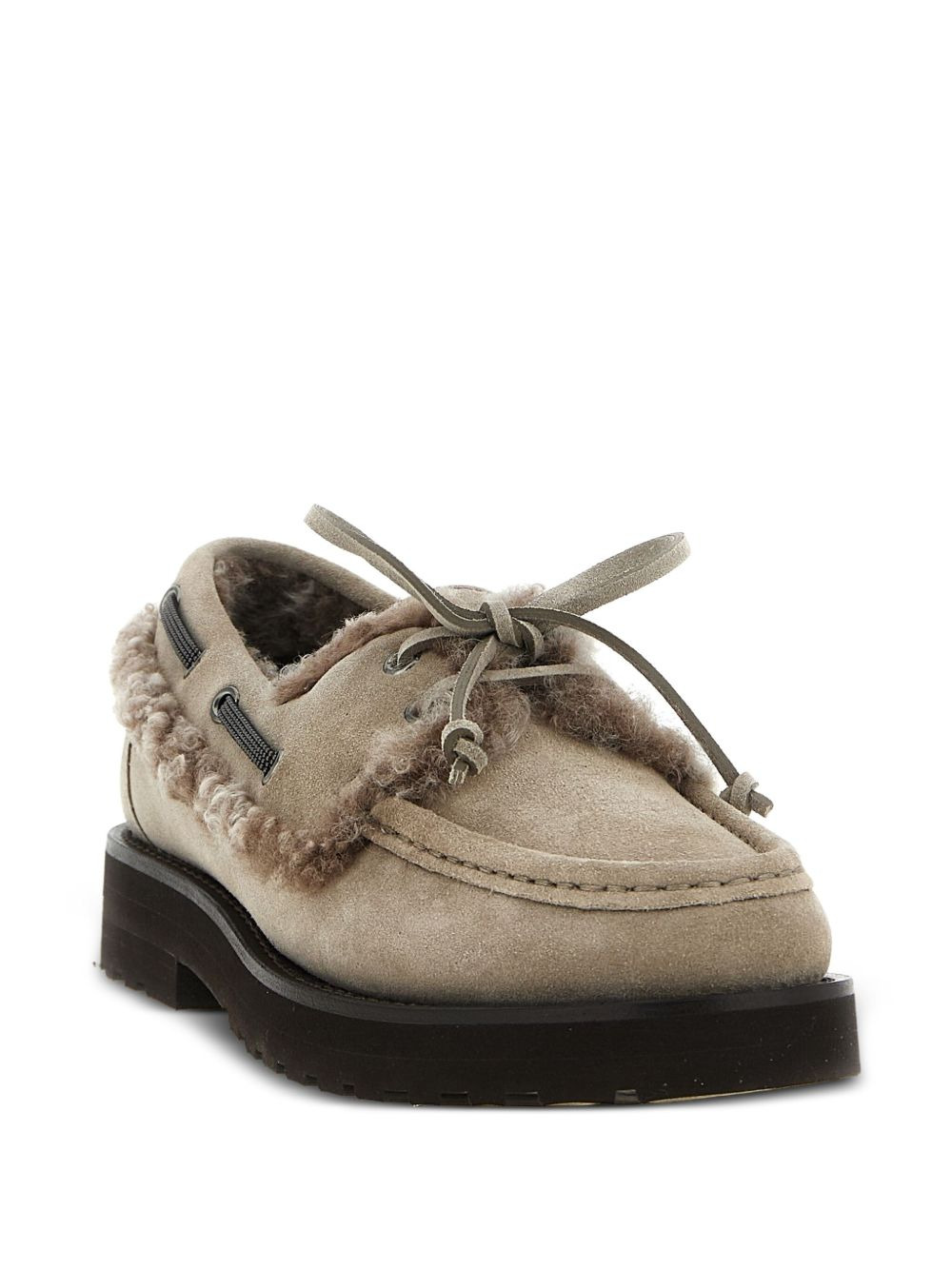 shearling-trimmed suede loafers - 2