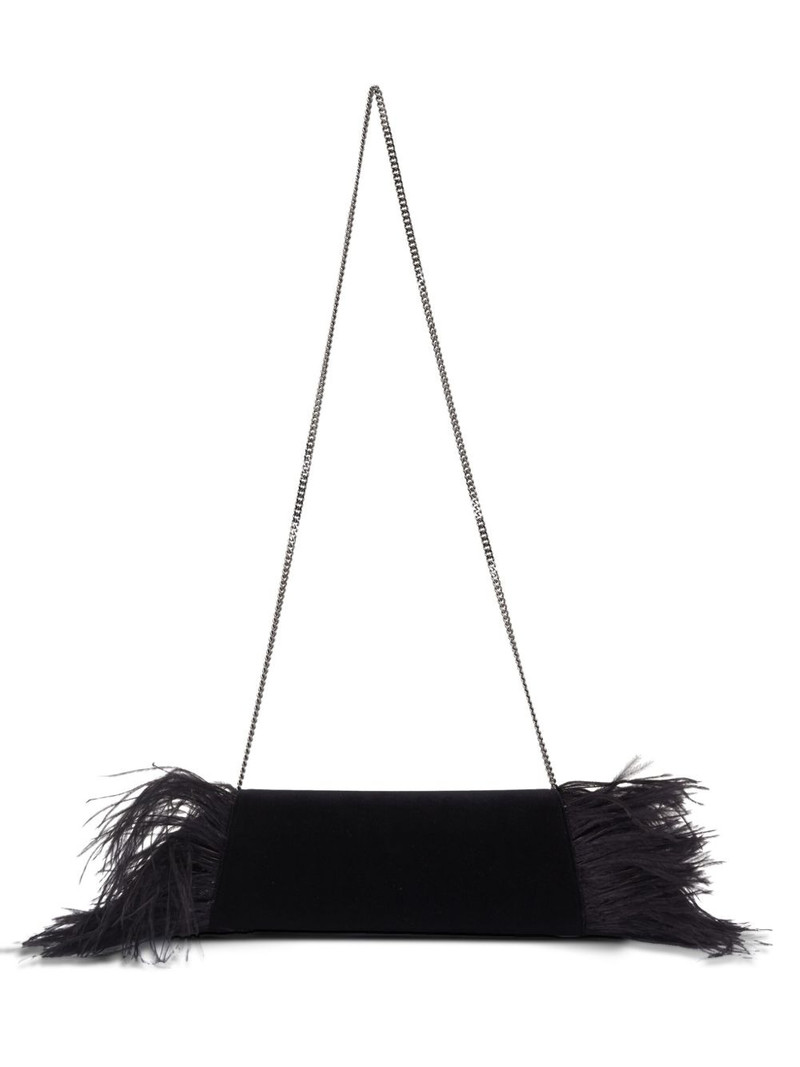 feather-trimmed velvet clutch bag 1