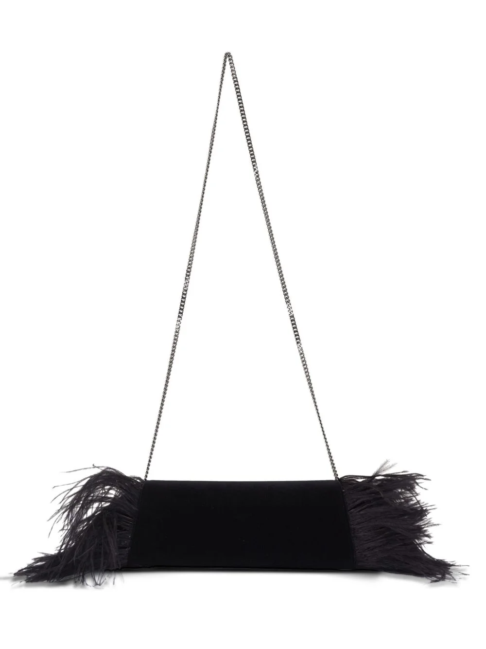 feather-trimmed velvet clutch bag - 1