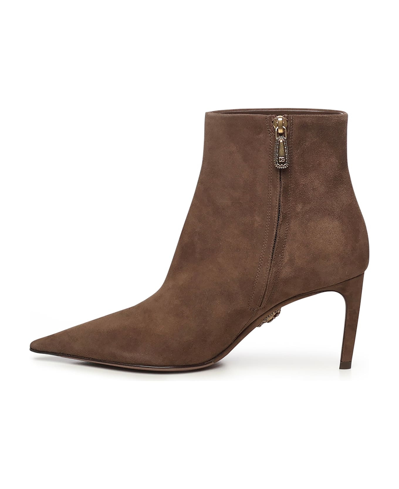 Beige Ankle Boots With Pointed Toe And Metallic Logo In Suede Woman - 4