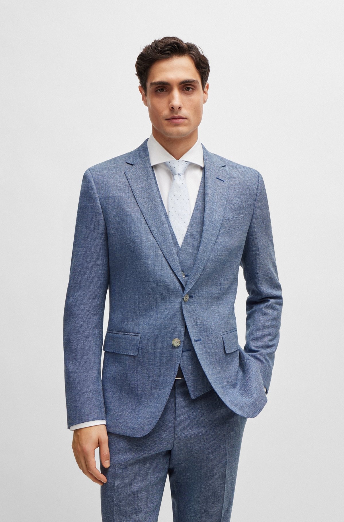 SLIM-FIT SUIT IN A HOPSACK-WEAVE WOOL BLEND - 3