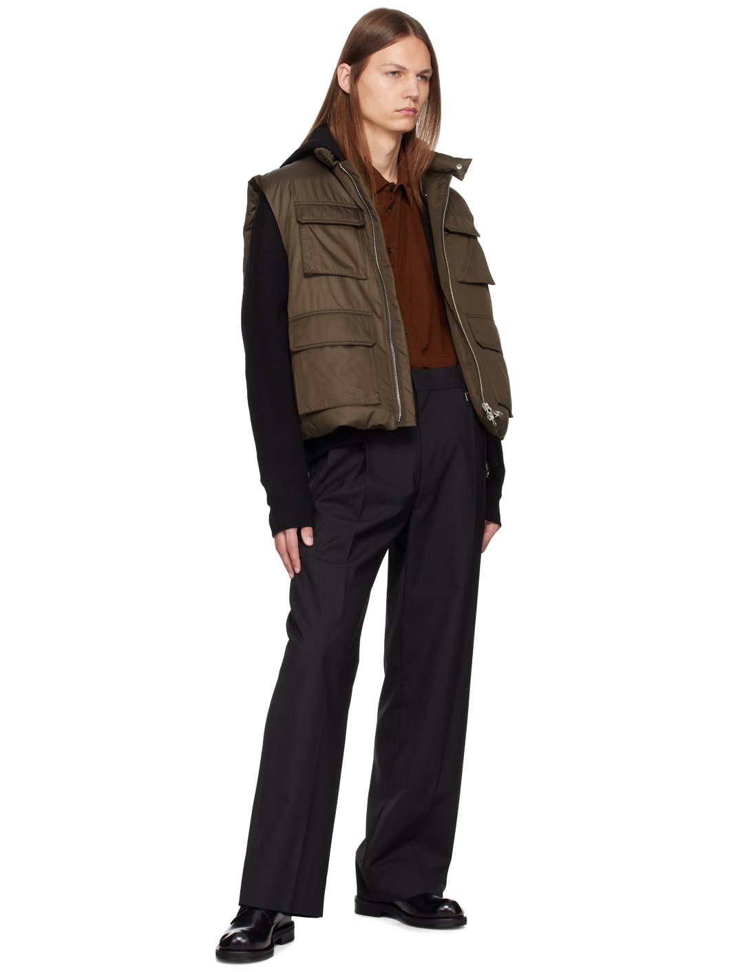 Brown Stand Collar Down Vest - 4