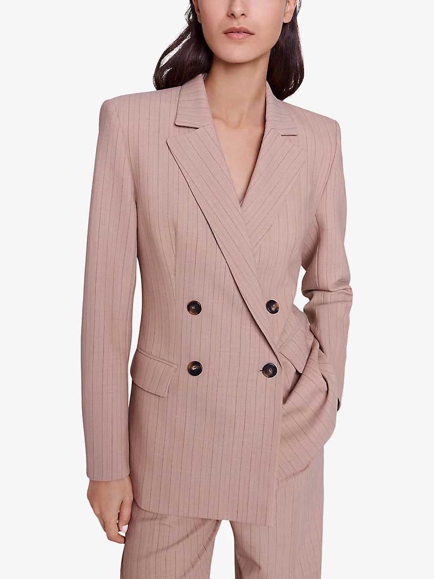 Double-breasted pinstripe stretch wool-blend blazer - 3