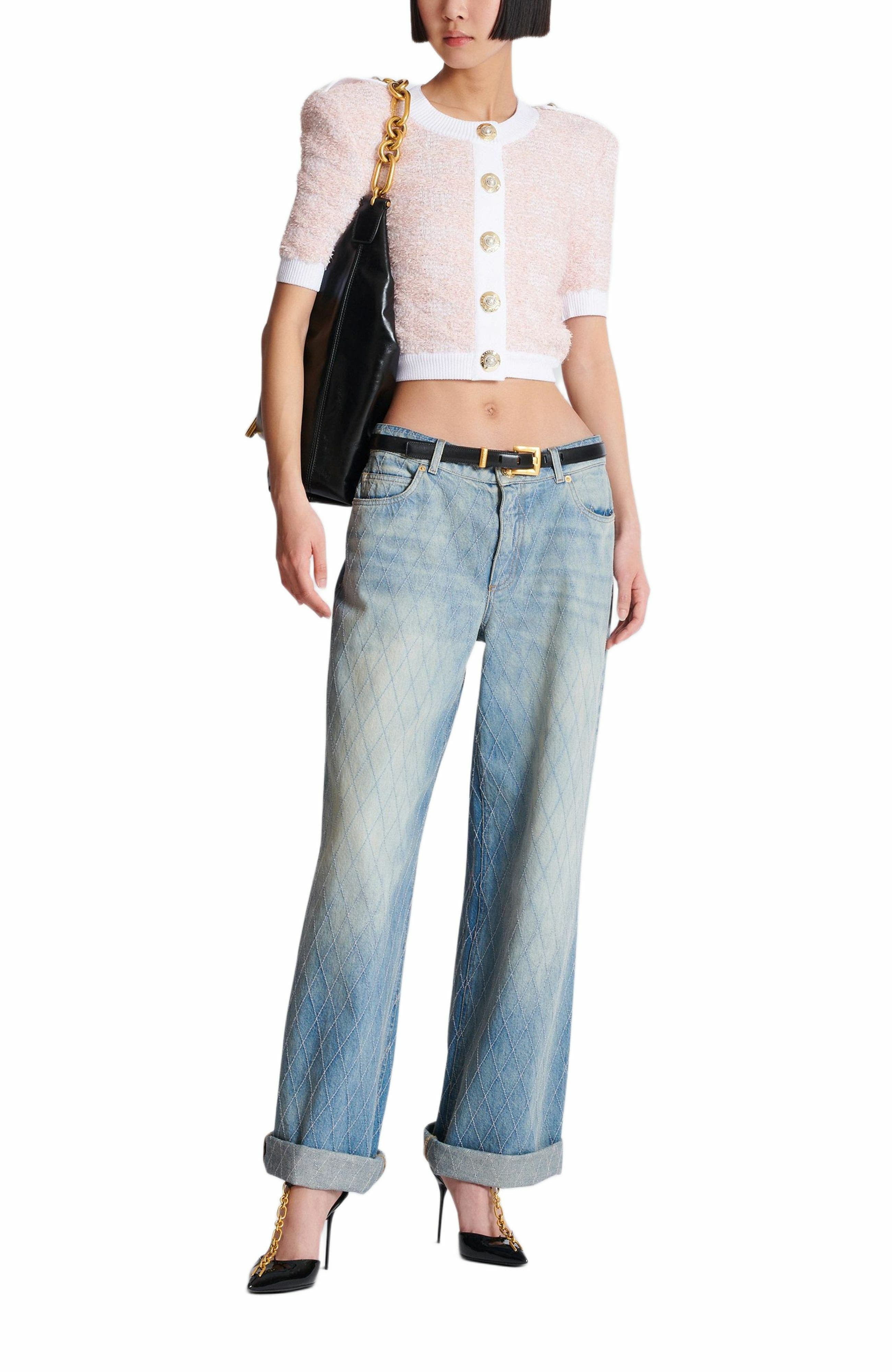 Balmain Short-sleeved knit cardigan in Pink at Nordstrom - 3