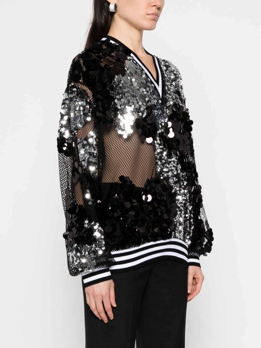sequin-embellished mesh-detail sweatshirt - 3