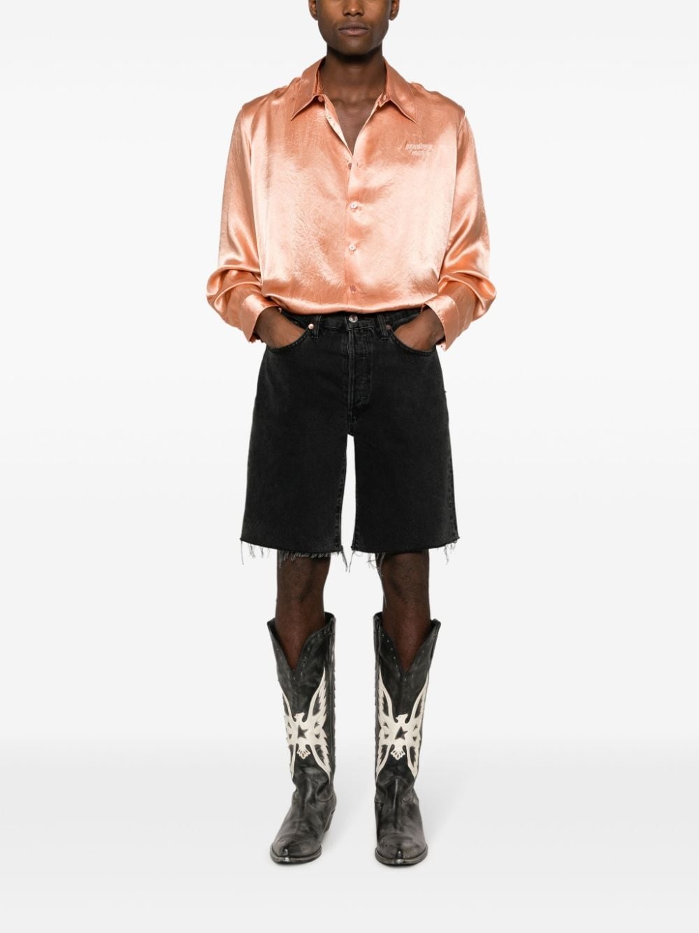 logo-embroidered satin shirt - 2