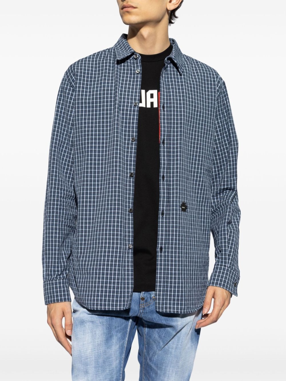 logo-patch plaid cotton shirt - 3