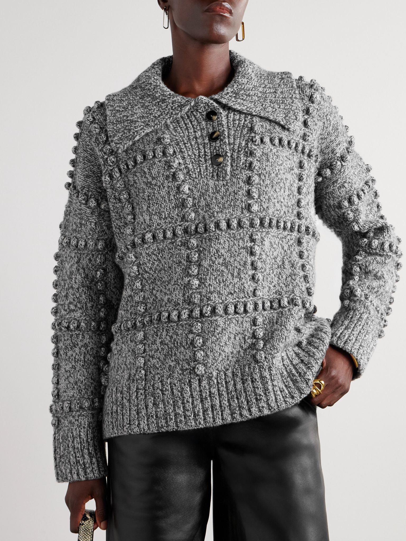Mitch textured merino wool polo sweater Gray - 3
