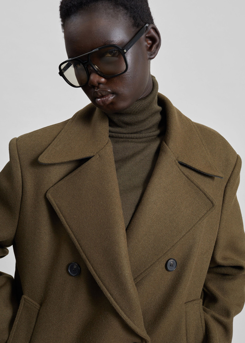 Manali Belted Peacoat - Olive Brown 5