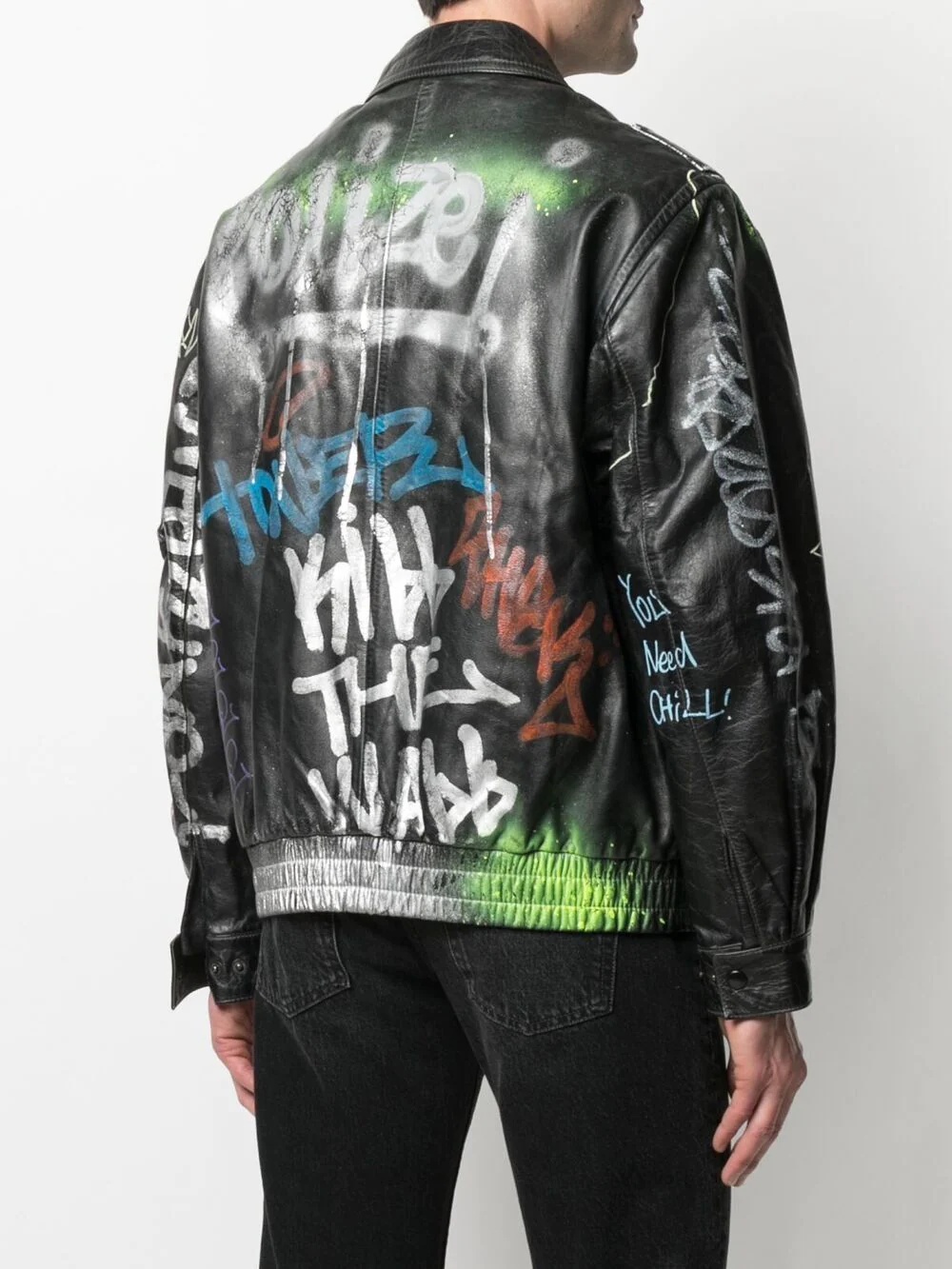 graphic-print leather jacket - 4