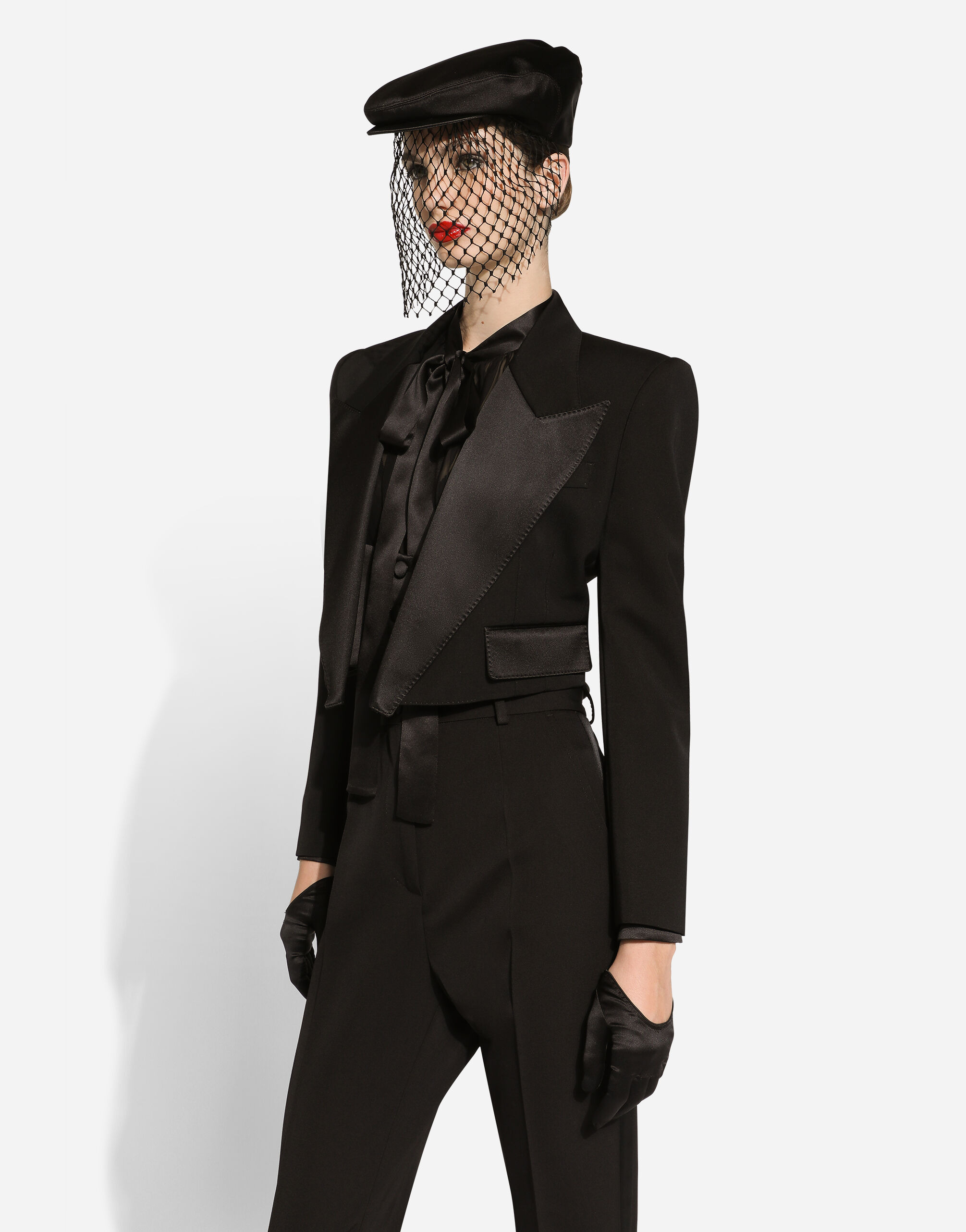 Short wool gabardine tuxedo jacket - 5