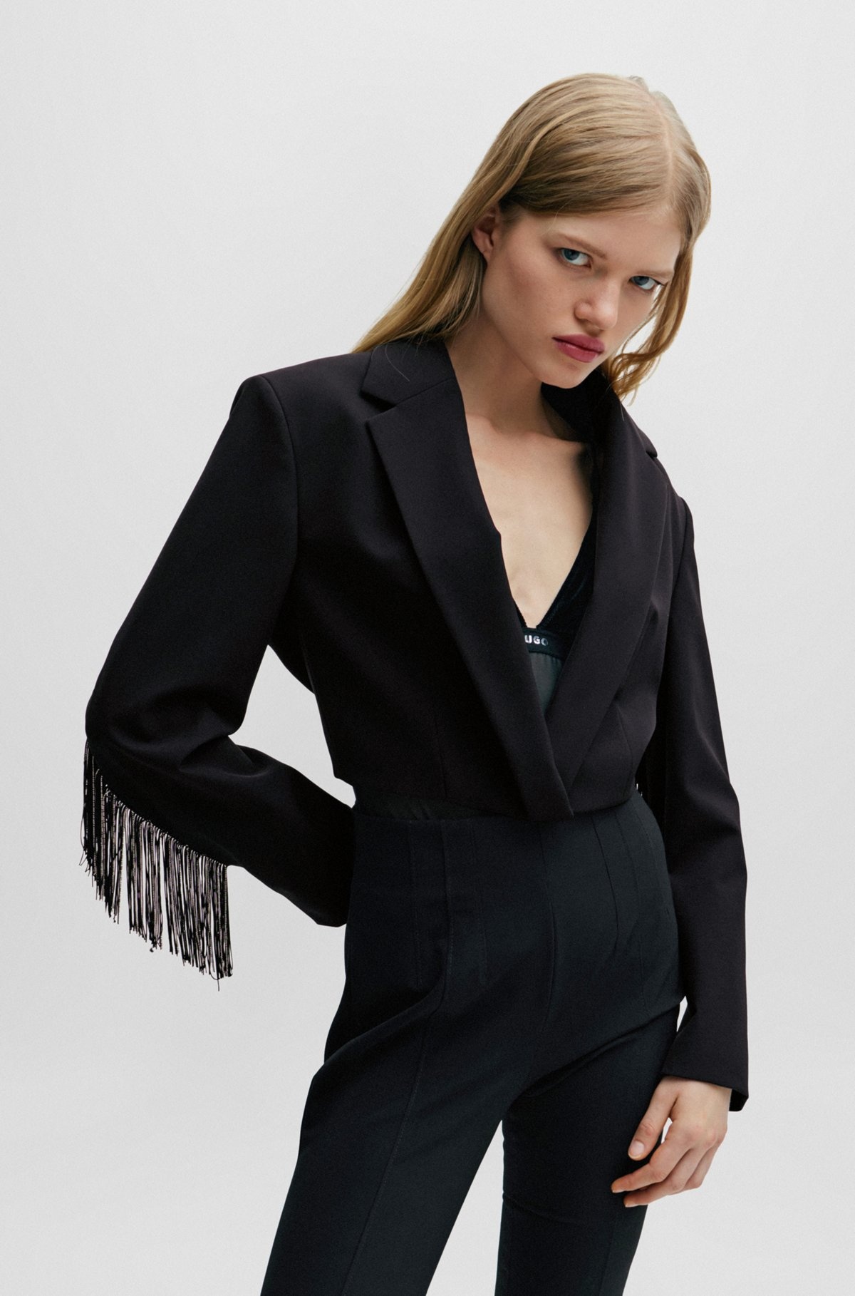 CROPPED REGULAR-FIT JACKET WITH FRINGE TRIMS - 2