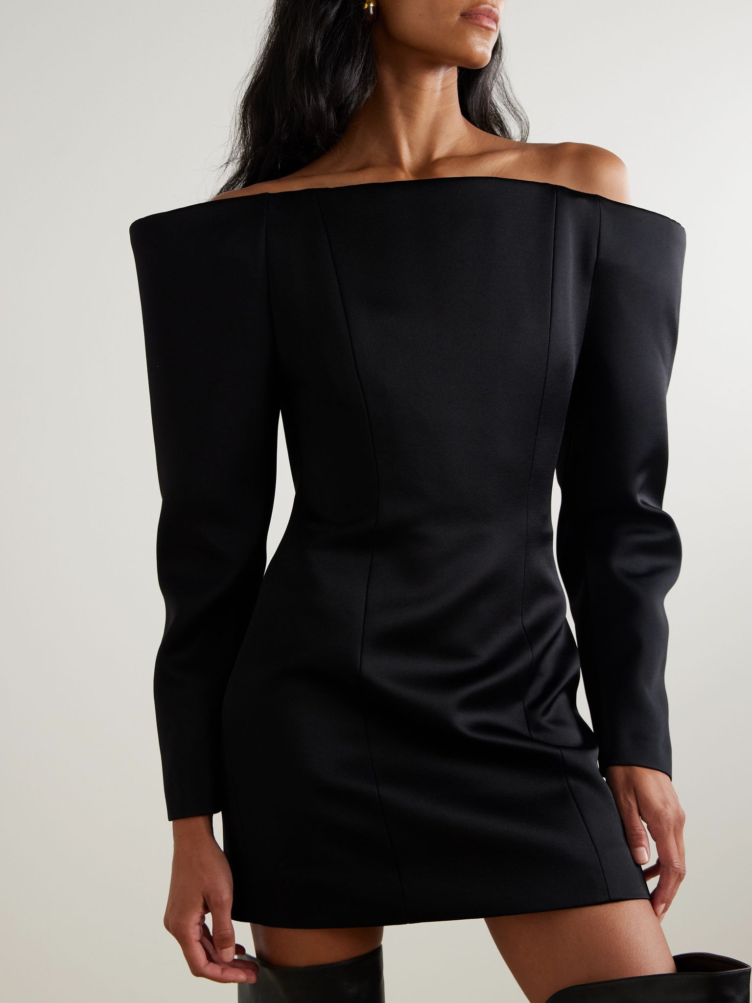 Off-the shoulder stretch-satin mini dress Black - 3