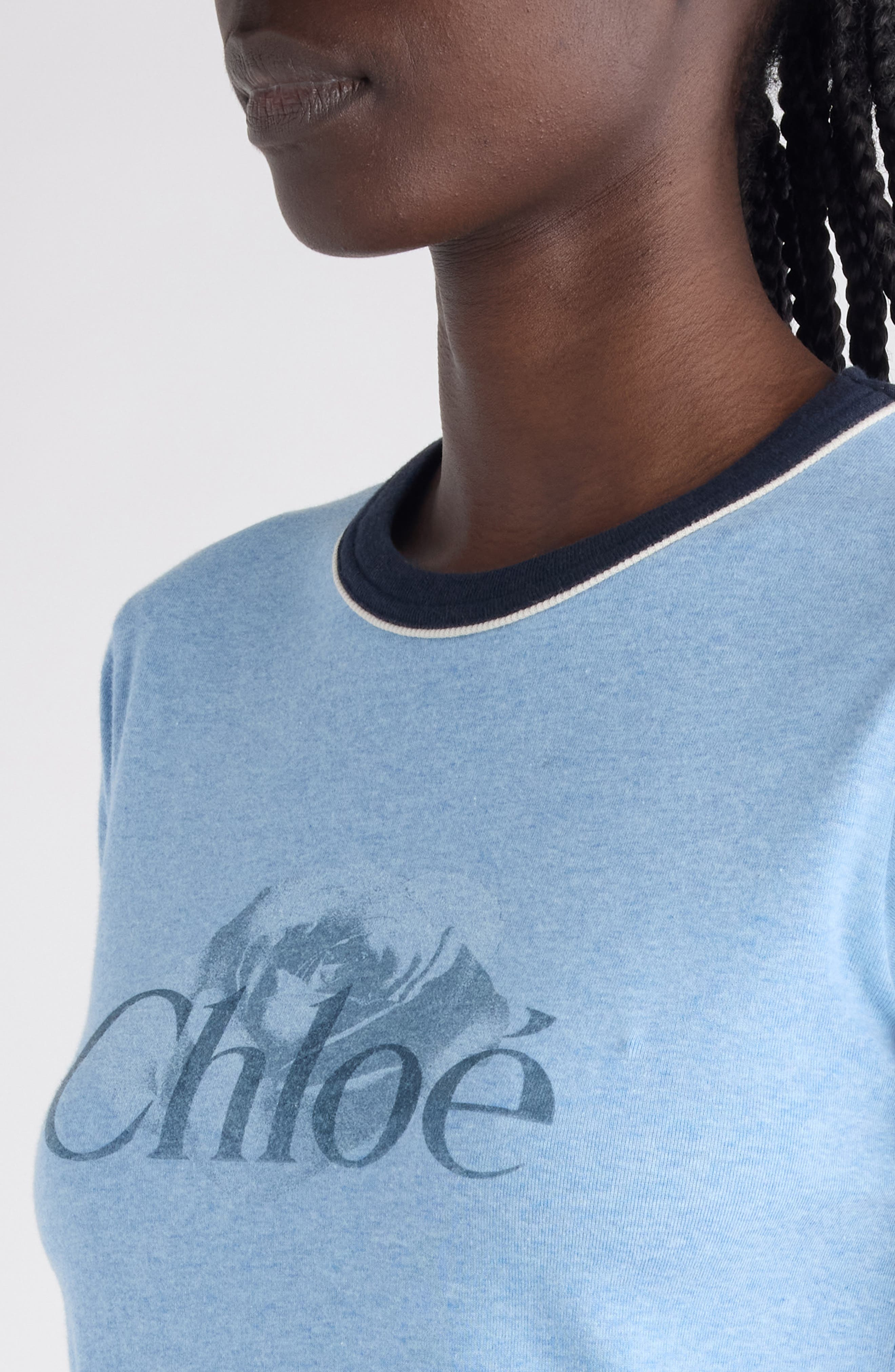 Chloé Logo Cotton Ringer Graphic T-Shirt in Ceylan Blue at Nordstrom - 5
