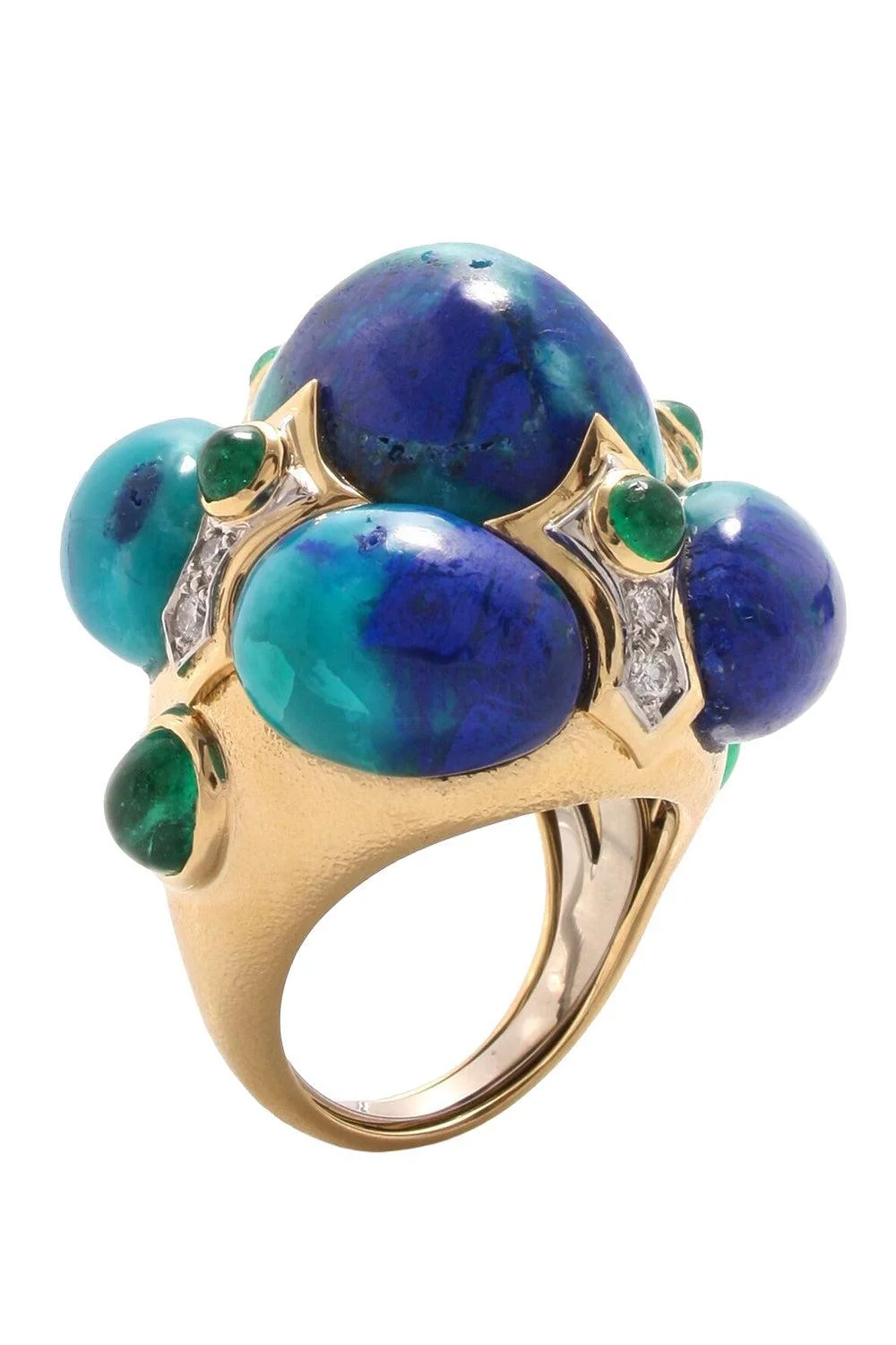 Azurmalachite Emerald Diamond Crown Ring - 1