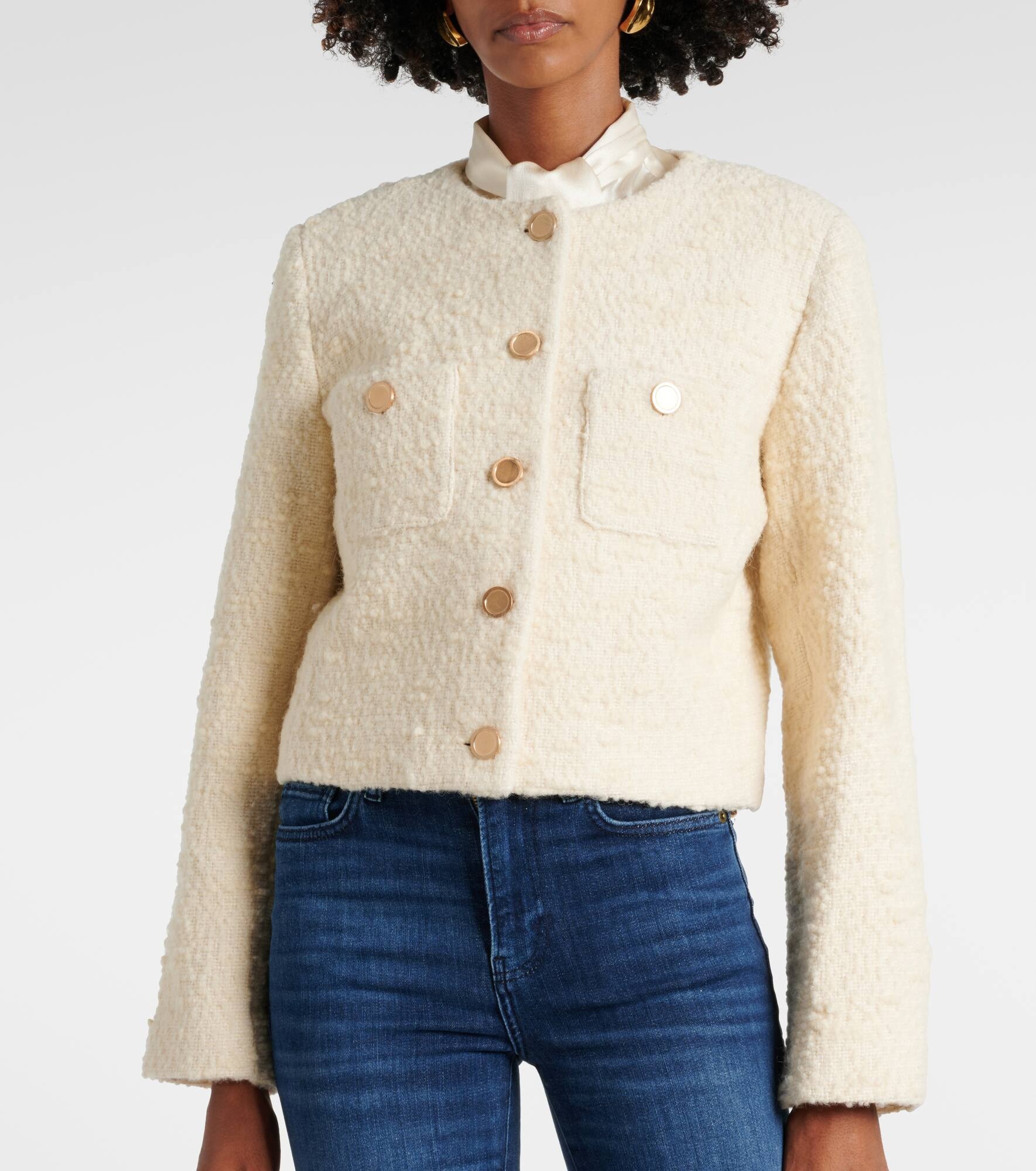Cropped cotton and wool jacket - 4