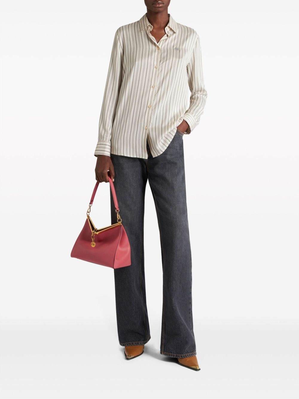 Pegaso-embroidered striped silk shirt - 2