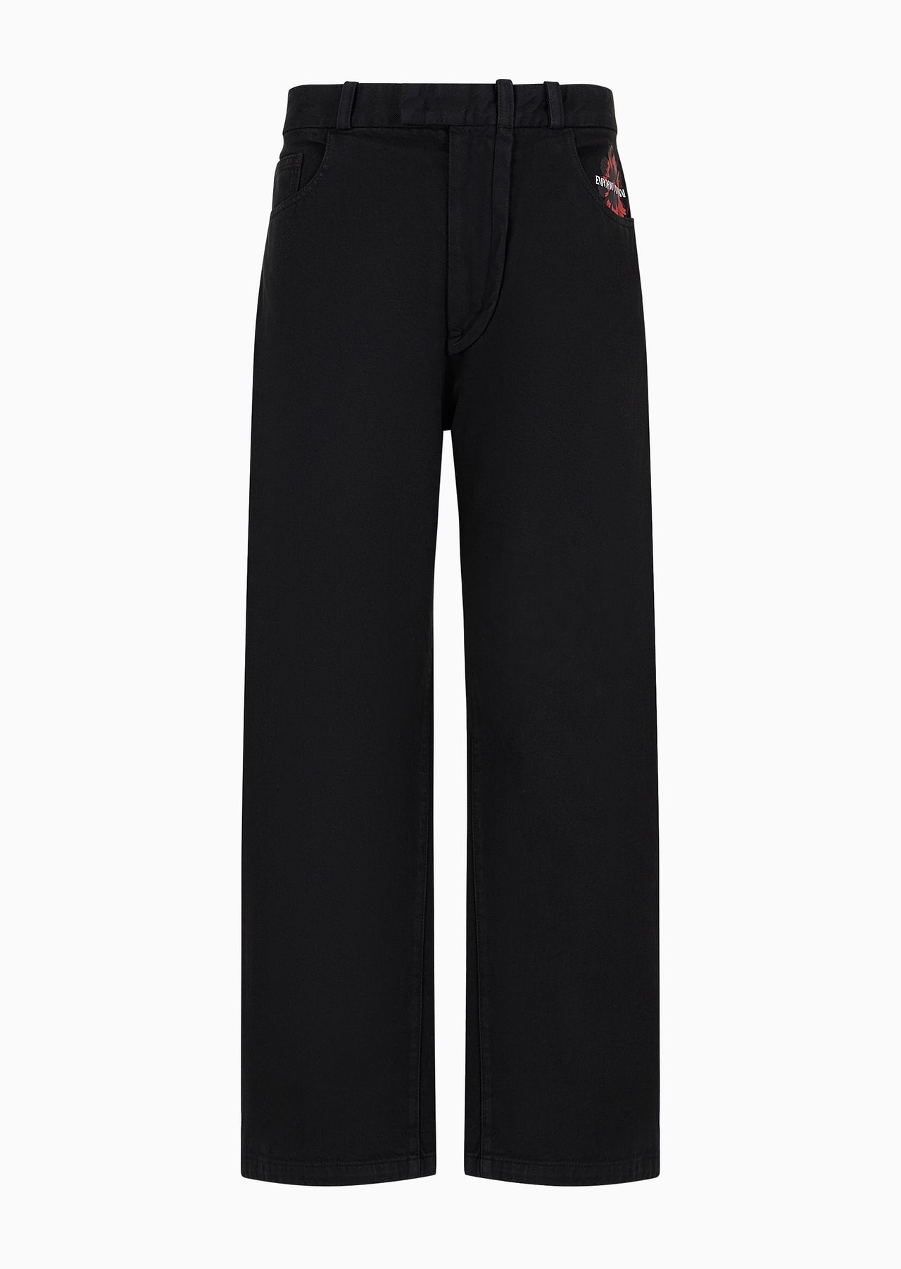 Garment-dyed bull denim baggy pants with Mon Amour print - 1