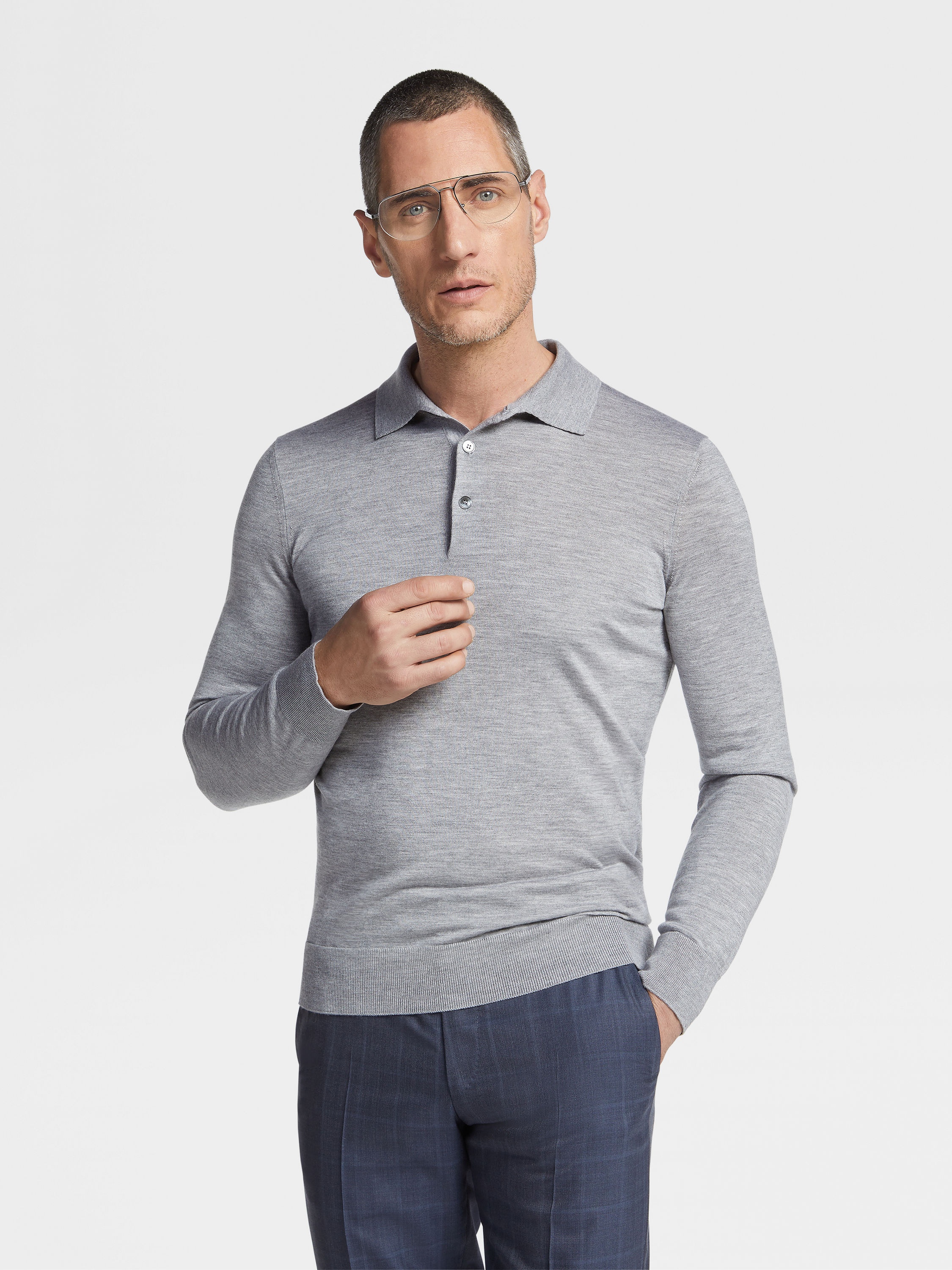 GREY MÉLANGE CASHSETA POLO SHIRT - 5