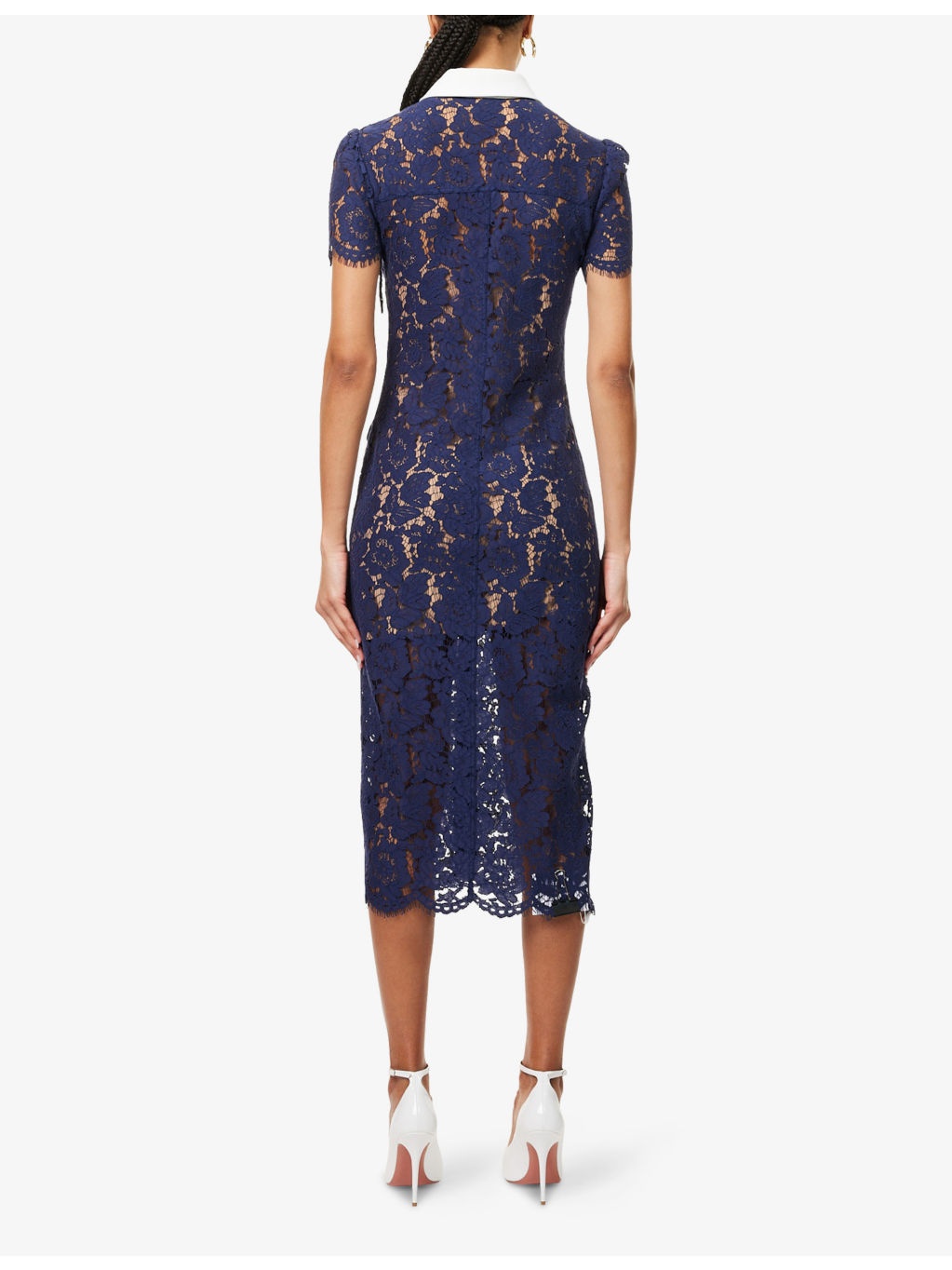 Embellished Semi-Sheer Lace Midi Dress - 4