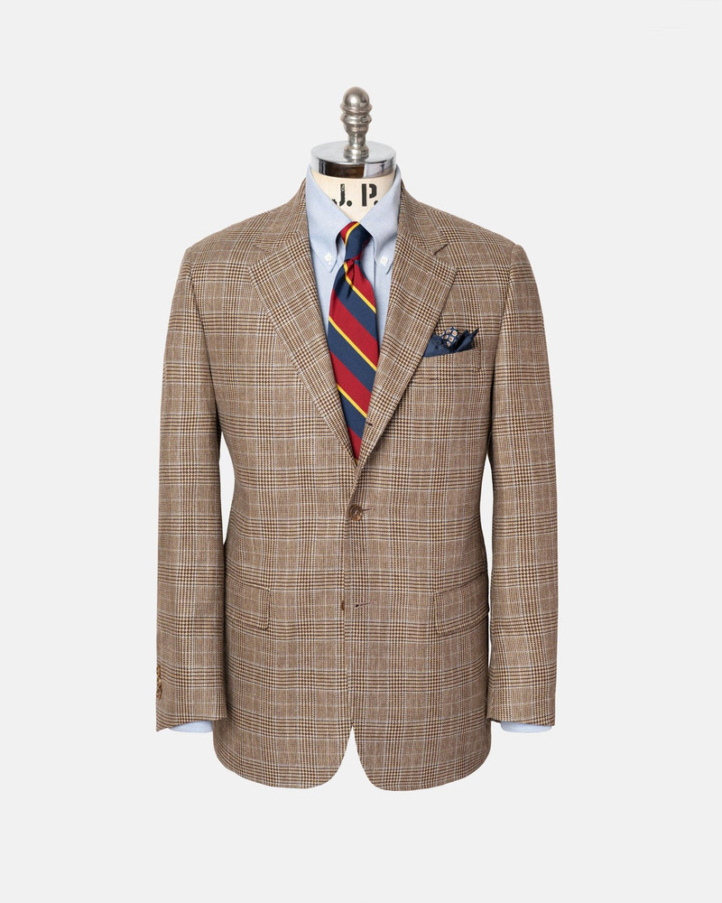 MADE-IN-CANADA LIGHT BROWN & BLUE GLEN PLAID SILK/WOOL SPORT COAT 1