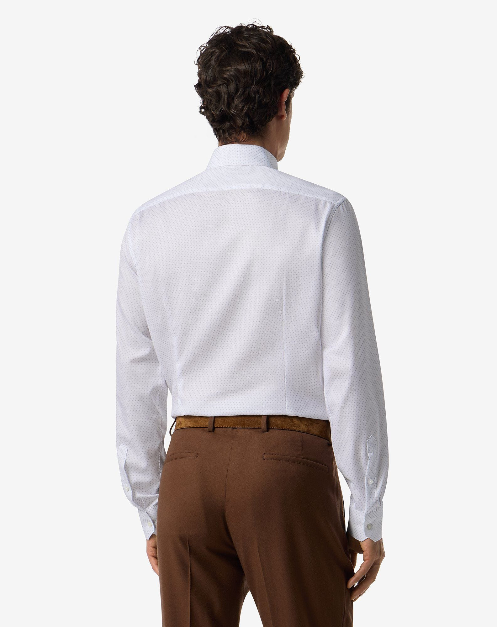 White cotton twill shirt with Blue micro pattern - 3