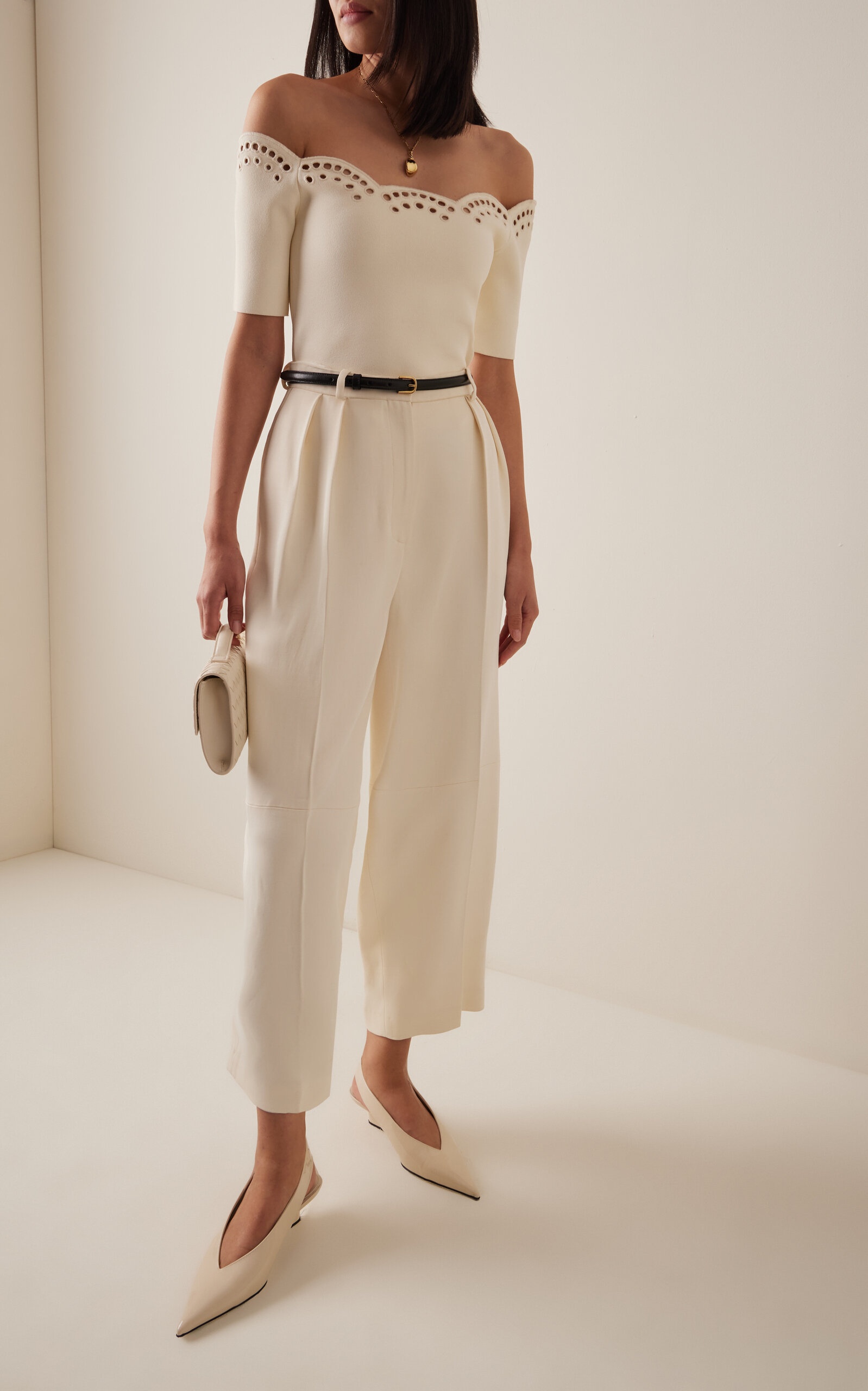 Posy Embroidered Knit Off-The-Shoulder Top ivory - 3